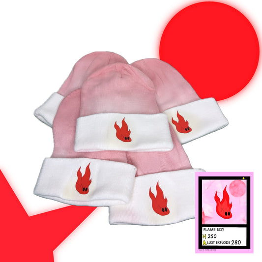 WHITE BURNT BEANIE & FLAME BOY CARD